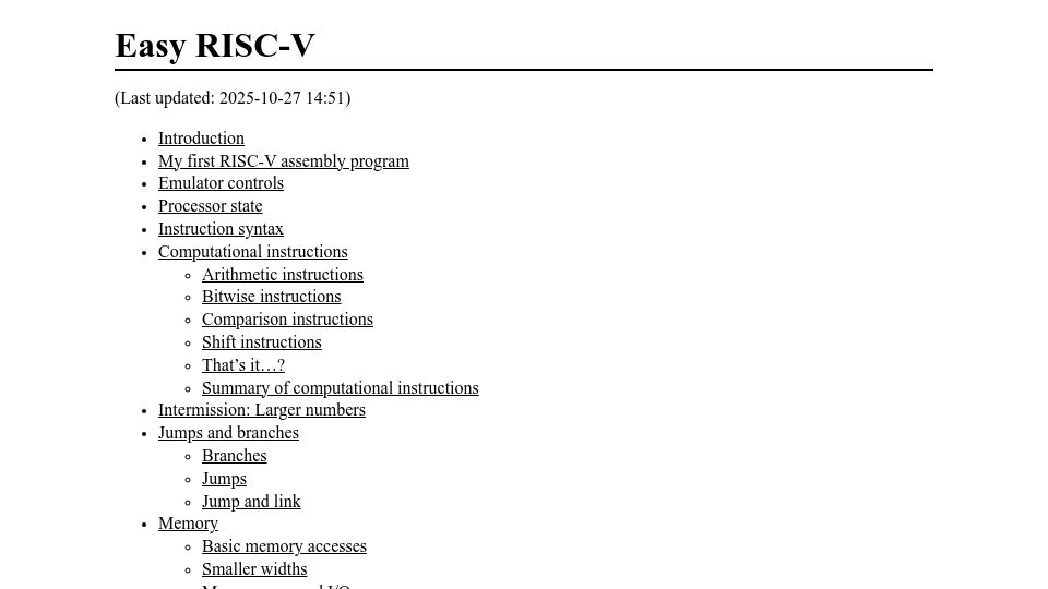 Screenshot of dramforever.github.io: Easy RISC-V