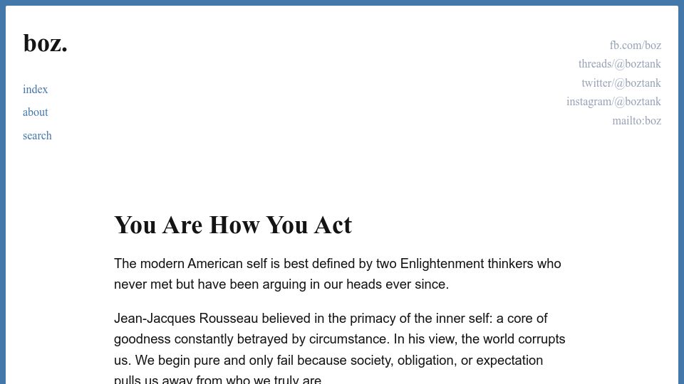 Screenshot of boz.com: You are how you act