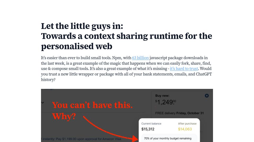Screenshot of arjun.md: Let the little guys in: A context sharing runtime for the personalised web