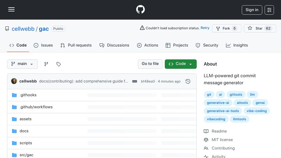 Screenshot of github.com: Show HN: Git Auto Commit (GAC) – LLM-powered Git commit command line tool