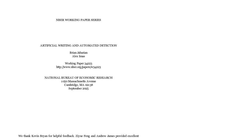 Screenshot of nber.org: Artificial Writing and Automated Detection [pdf]