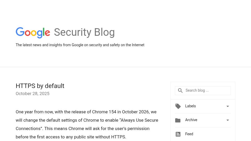 Screenshot of security.googleblog.com: HTTPS by default