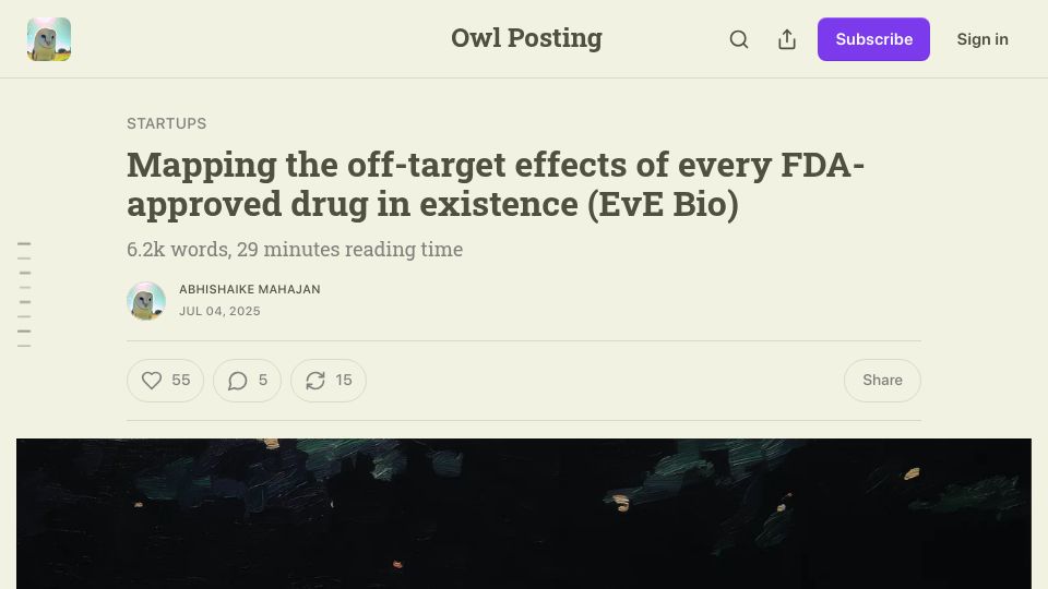 Screenshot of owlposting.com: Mapping the off-target effects of every FDA-approved drug in existence