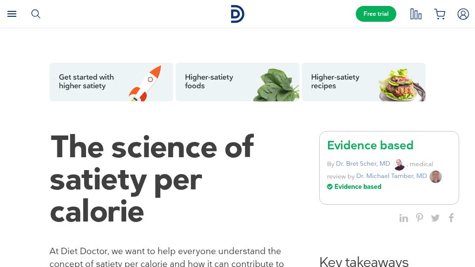 Screenshot of dietdoctor.com: The Science of Satiety per Calorie
