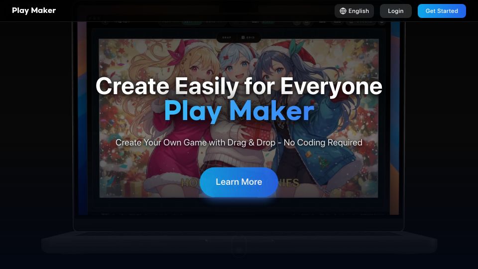 Screenshot of play-maker.io: Show HN: A Visual No-Code Game Engine – 50x Easier Than Unity
