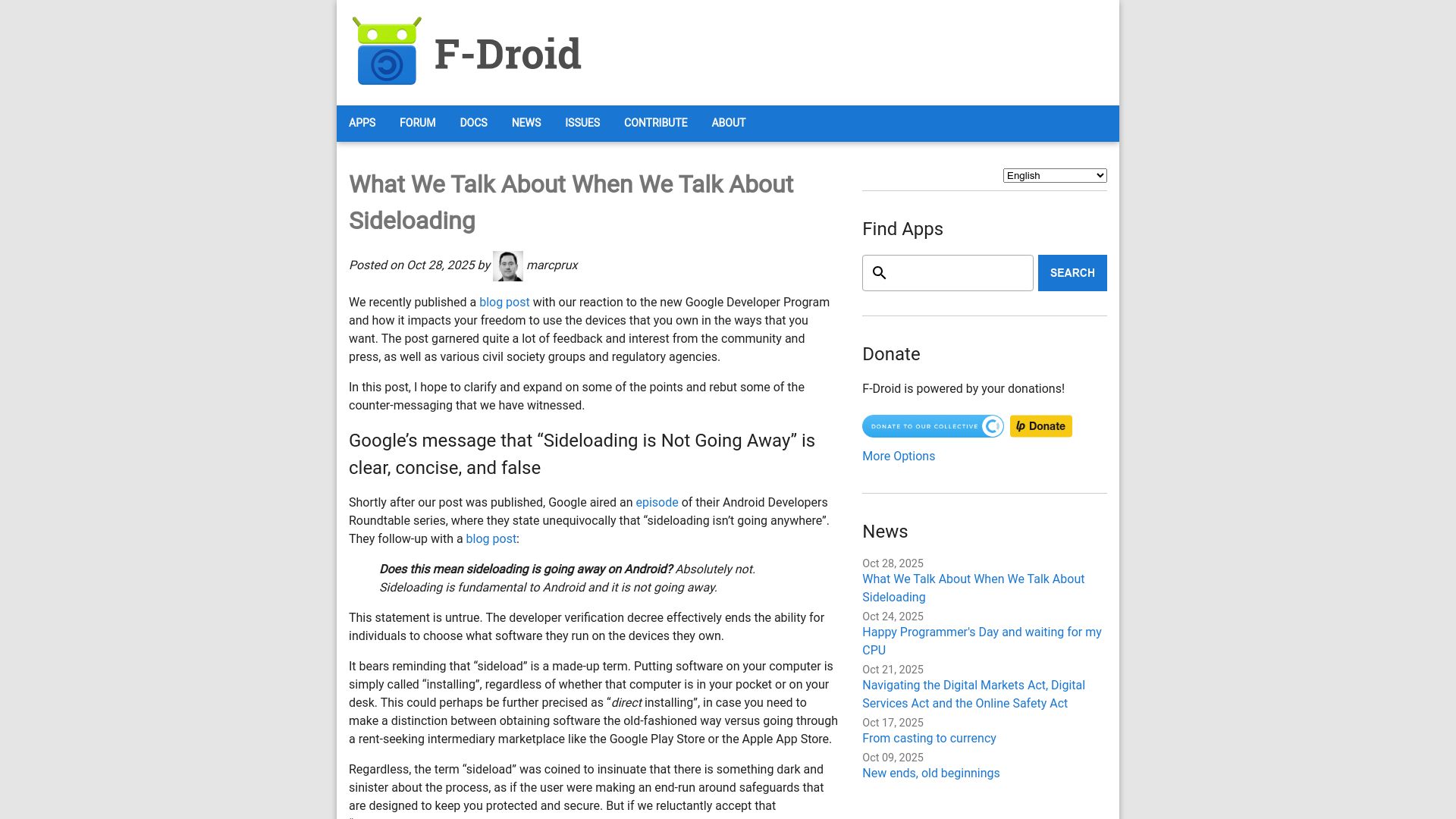 Screenshot of f-droid.org: What we talk about when we talk about sideloading