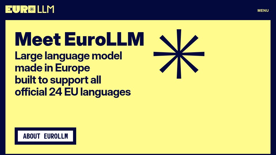 Screenshot of eurollm.io: EuroLLM: LLM made in Europe built to support all 24 official EU languages