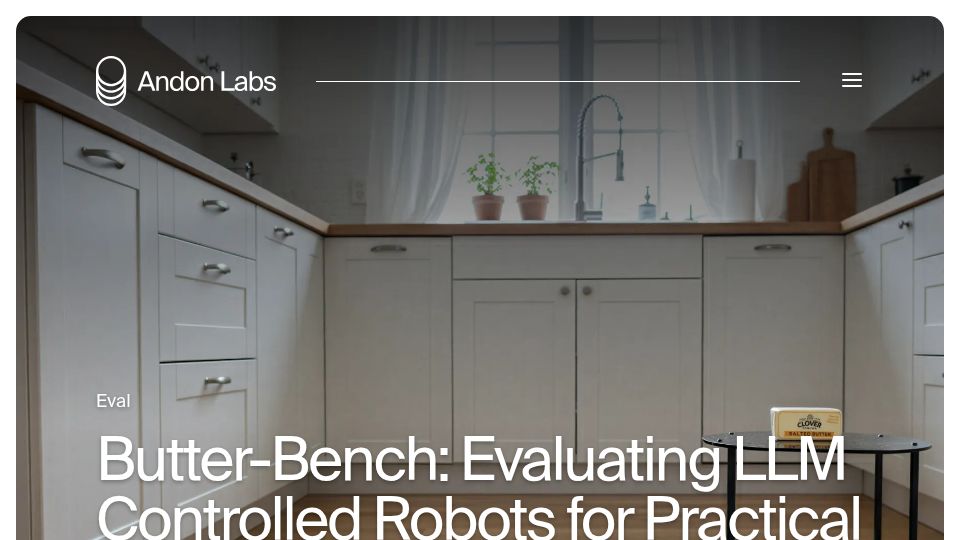 Screenshot of andonlabs.com: Our LLM-controlled office robot can't pass butter