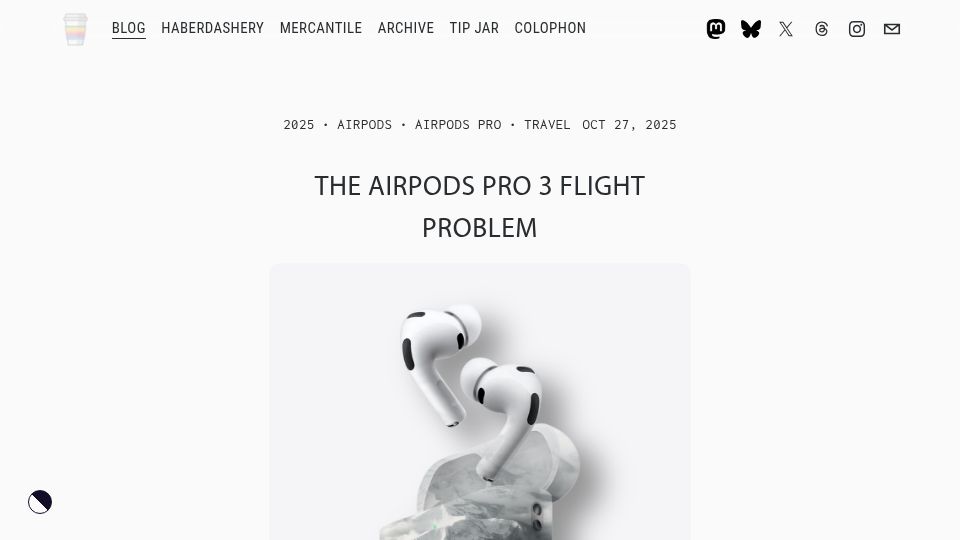 Screenshot of basicappleguy.com: The AirPods Pro 3 flight problem