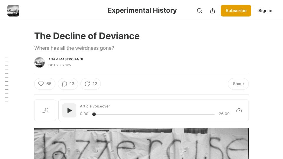 Screenshot of experimental-history.com: The decline of deviance