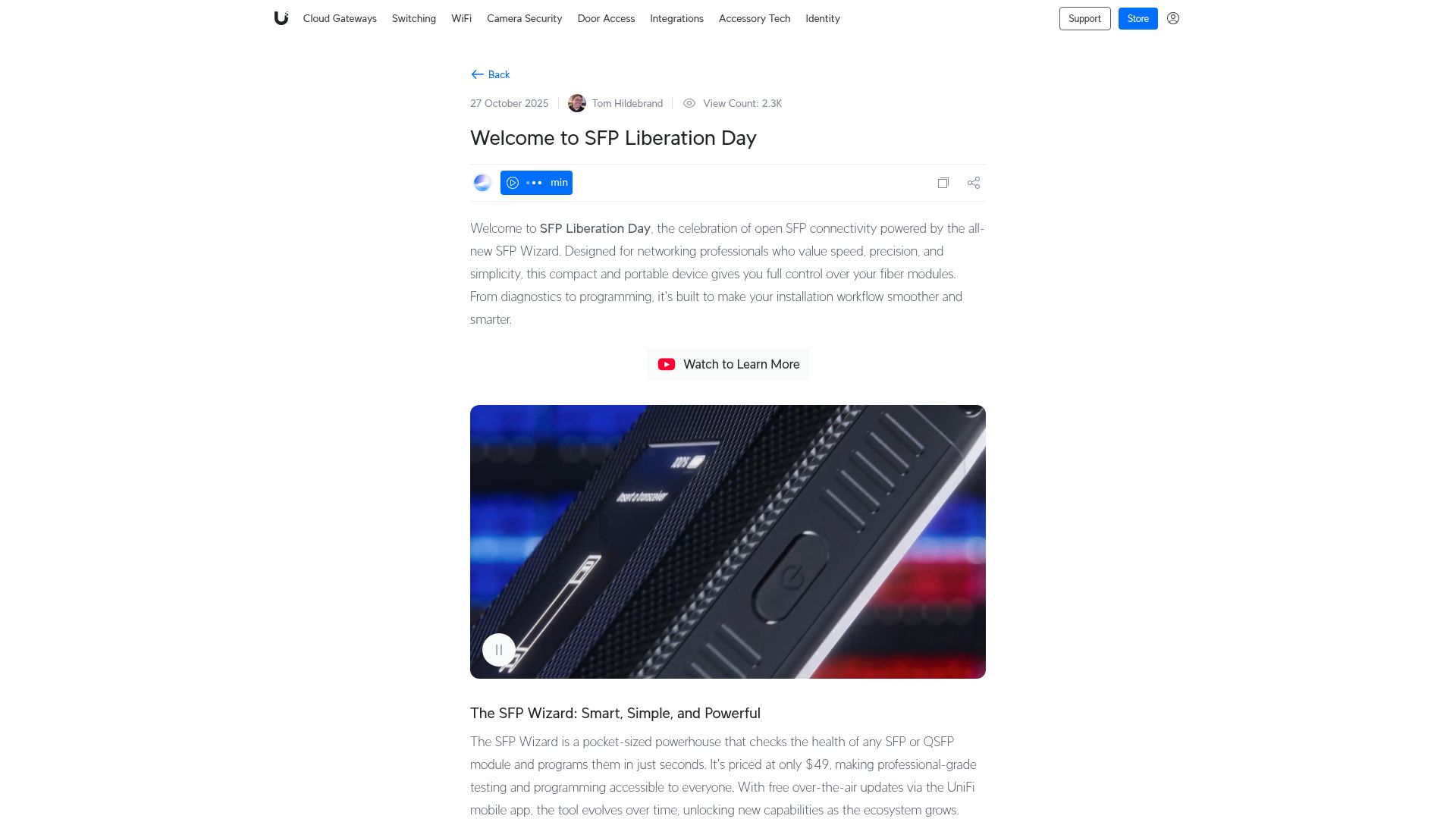 Screenshot of blog.ui.com: Ubiquiti SFP Wizard