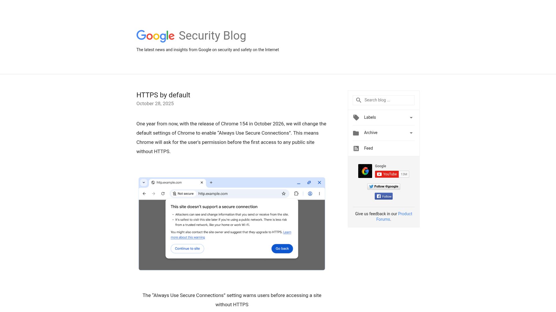 Screenshot of security.googleblog.com: HTTPS by default