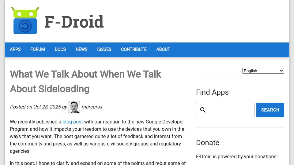 Screenshot of f-droid.org: What we talk about when we talk about sideloading