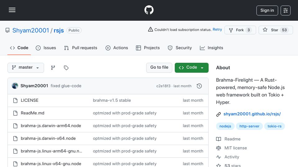 Screenshot of github.com: Now any body can write JavaScript code in Rust