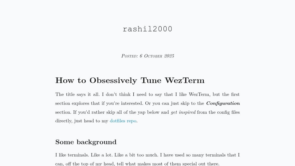 Screenshot of rashil2000.me: How to Obsessively Tune WezTerm