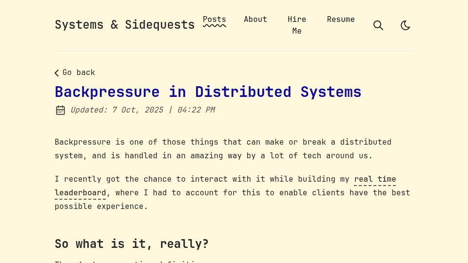 Screenshot of blog.pranshu-raj.me: Backpressure in Distributed Systems