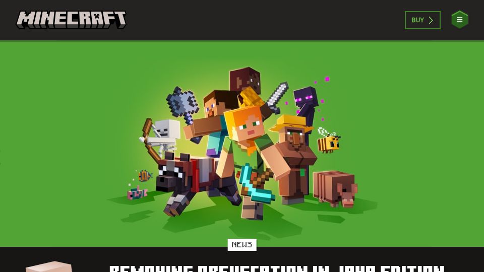 Screenshot of minecraft.net: Minecraft removing obfuscation in Java Edition
