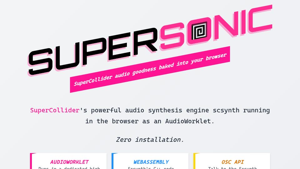 Screenshot of sonic-pi.net: SuperSonic: SuperCollider in the Browser