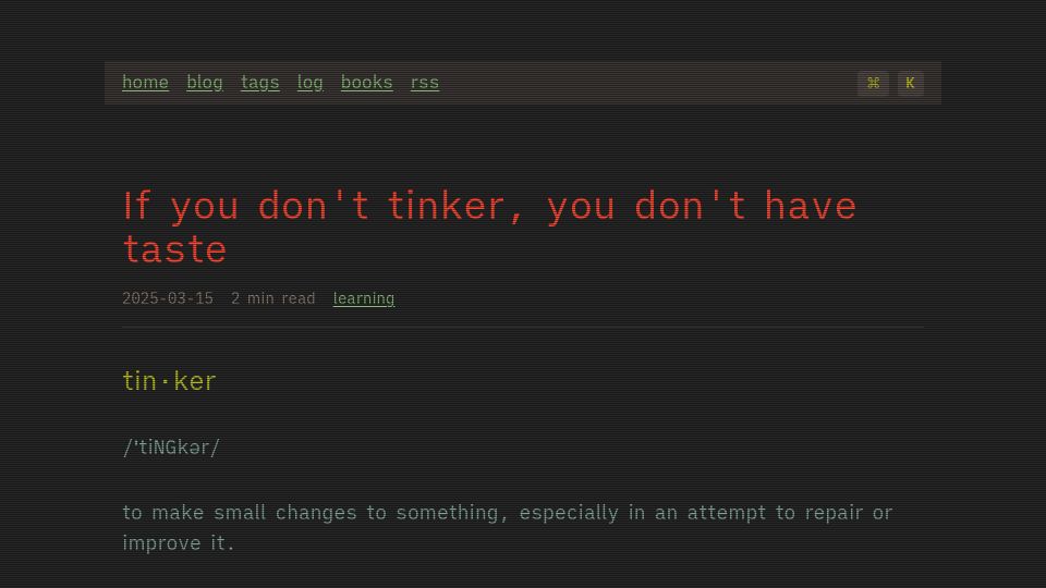 Screenshot of seated.ro: Tinkering is a way to acquire good taste