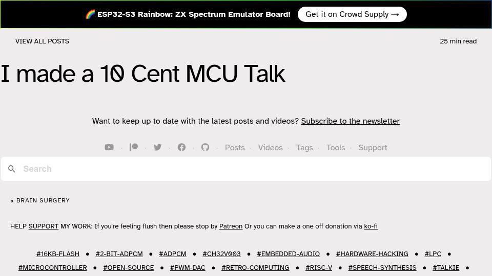 Screenshot of atomic14.com: I made a 10¢ MCU Talk