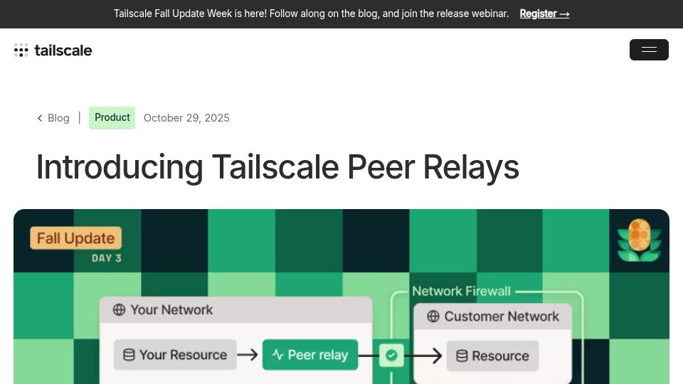 Screenshot of tailscale.com: Tailscale Peer Relays
