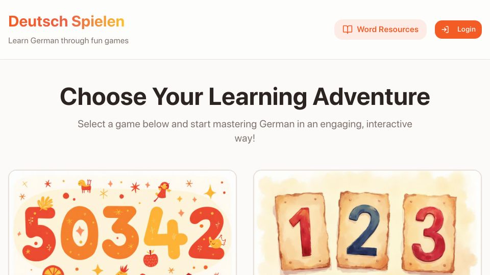 Screenshot of learngermanwithgames.com: Show HN: Learn German with Games