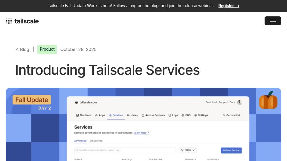 Screenshot of tailscale.com: Tailscale Services