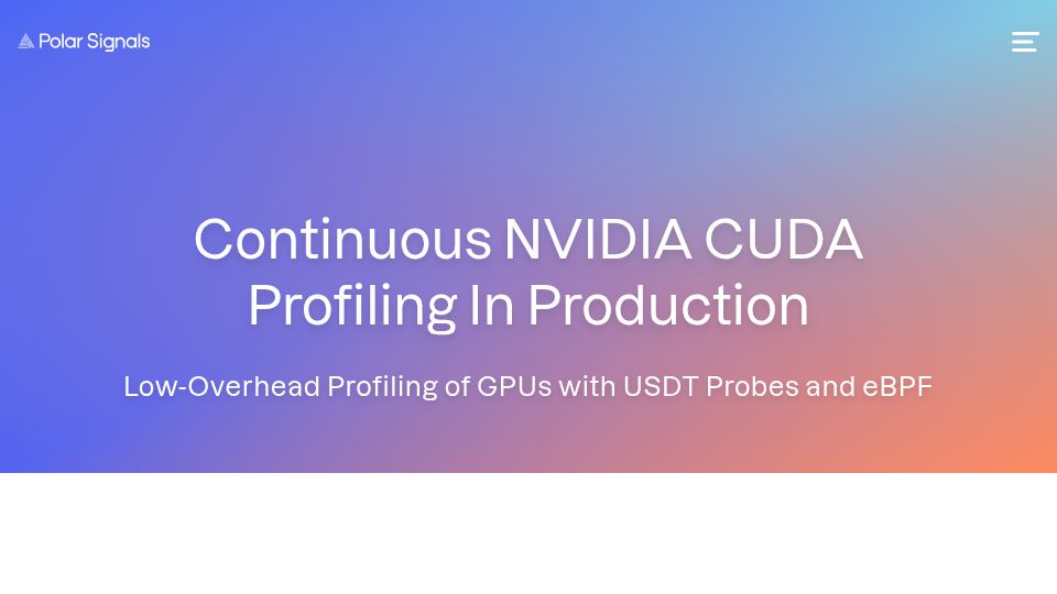 Screenshot of polarsignals.com: Continuous Nvidia CUDA Profiling in Production