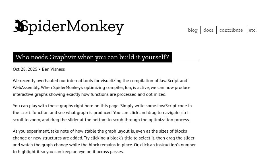 Screenshot of spidermonkey.dev: Who needs Graphviz when you can build it yourself?