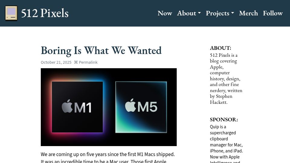 Screenshot of 512pixels.net: Boring is what we wanted