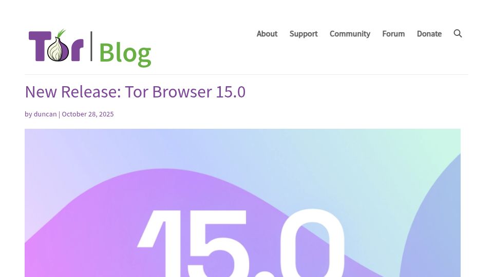 Screenshot of blog.torproject.org: Tor Browser 15.0