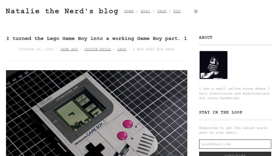 Screenshot of blog.nataliethenerd.com: I turned the Lego Game Boy into a working Game Boy