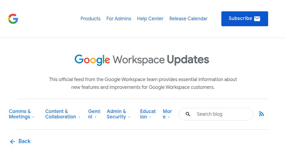 Screenshot of workspaceupdates.googleblog.com: Google Workspace Updates: Send Gmail end-to-end encrypted emails to anyone