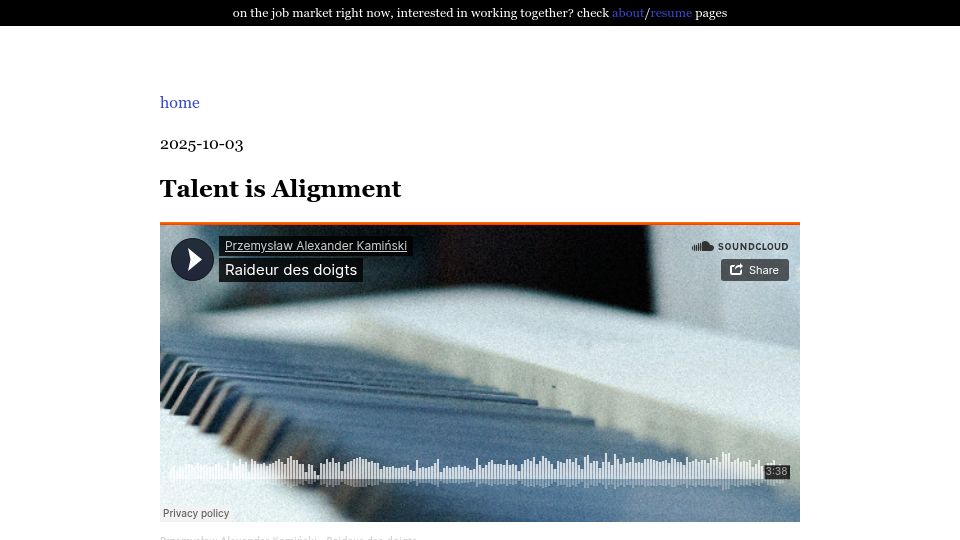 Screenshot of xlii.space: Talent Is Alignment