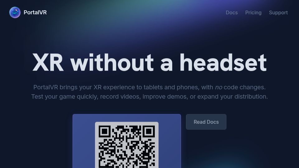 Screenshot of portalvr.io: PortalVR: XR Without a Headset