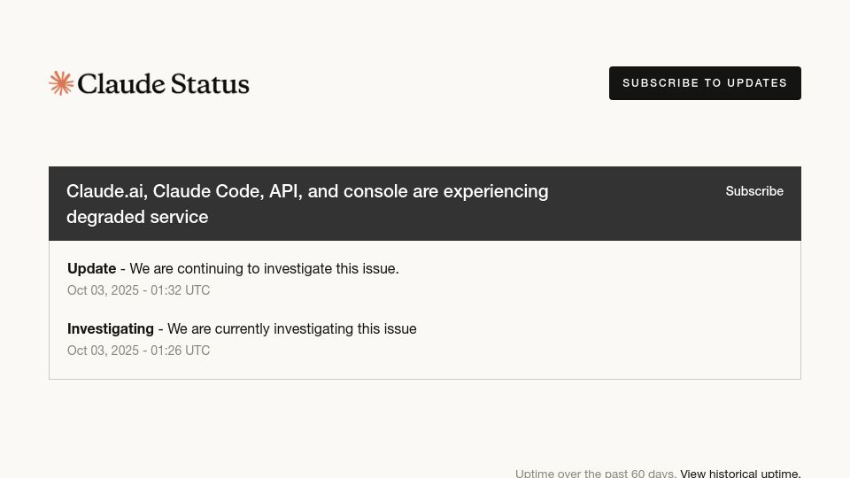 Screenshot of status.claude.com: Claude Is Down