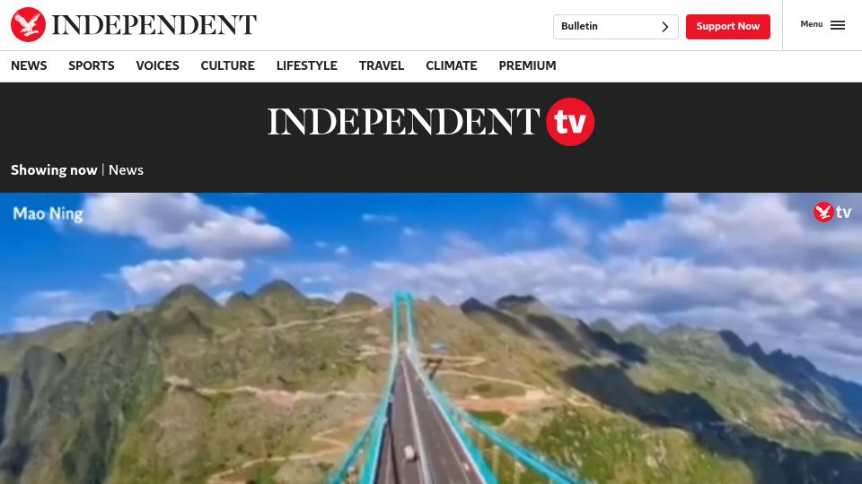 Screenshot of independent.co.uk: Highest bridge unveiled at more than 2,000ft above ground