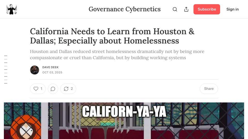 Screenshot of governance.fyi: California Needs to Learn from Houston and Dallas about Homelessness