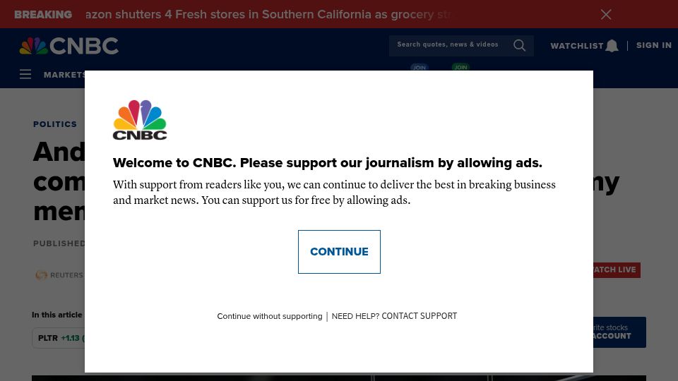 Screenshot of cnbc.com: Anduril and Palantir battlefield communication system has flaws, Army memo says