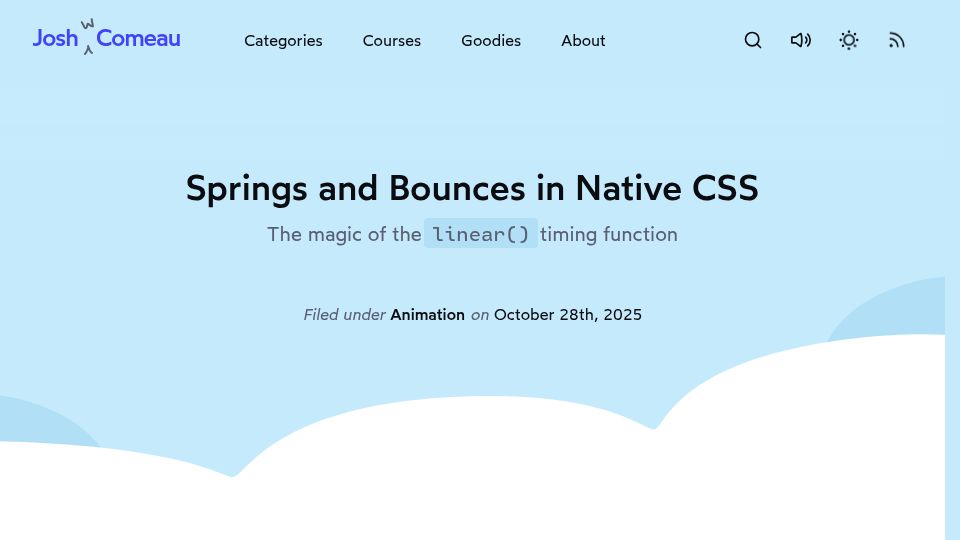 Screenshot of joshwcomeau.com: Springs and bounces in native CSS
