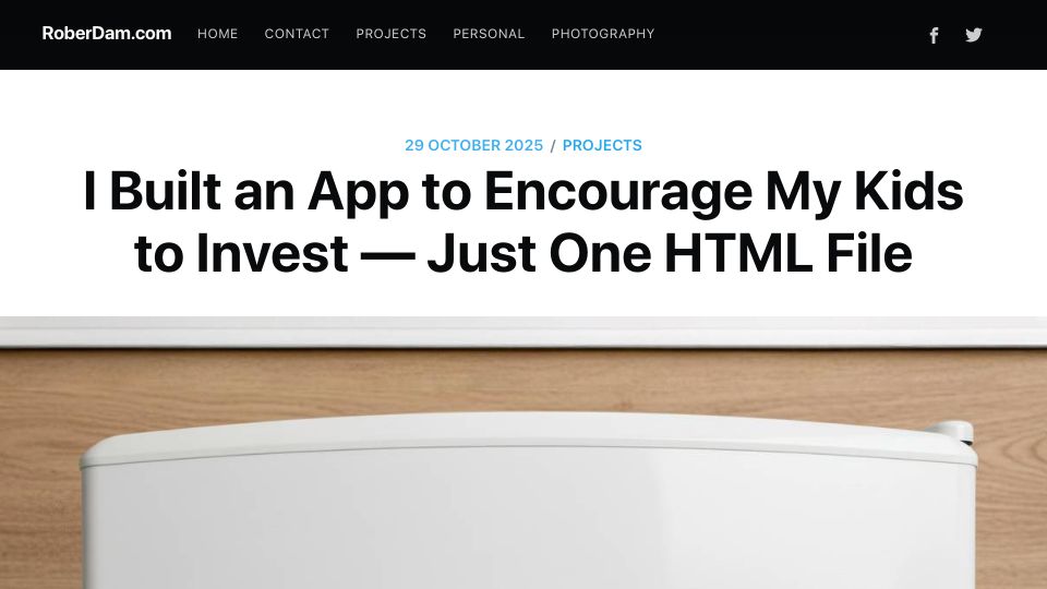 Screenshot of roberdam.com: Show HN: In a single HTML file, an app to encourage my children to invest