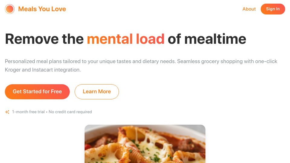 Screenshot of mealsyoulove.com: Show HN: Meals You Love – AI-powered meal planning and grocery shopping
