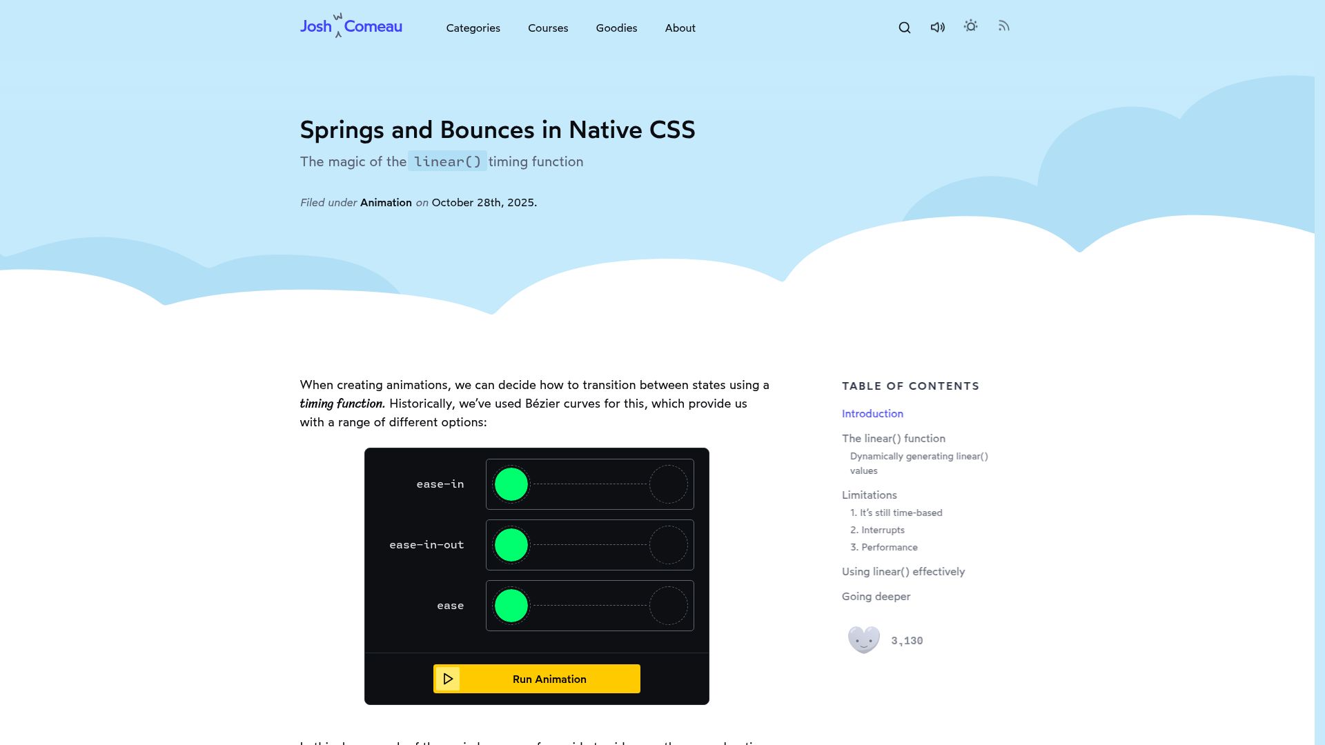 Screenshot of joshwcomeau.com: Springs and bounces in native CSS