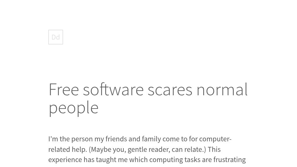Screenshot of danieldelaney.net: Free software scares normal people
