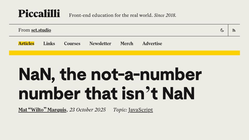 Screenshot of piccalil.li: NaN, the not-a-number number that isn't NaN