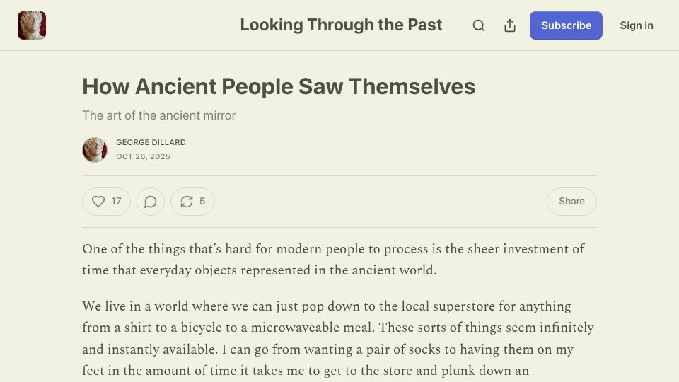 Screenshot of worldhistory.substack.com: How ancient people saw themselves