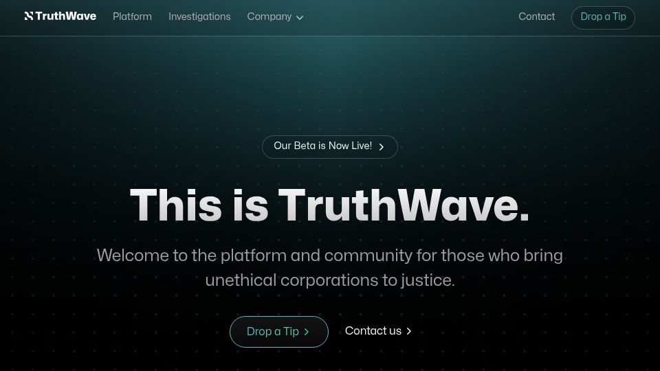 Screenshot of truthwave.com: TruthWave – A platform for corporate whistleblowers