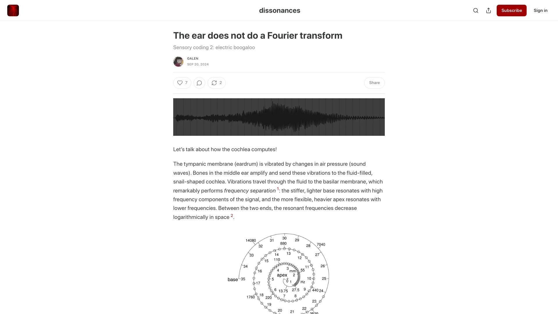 Screenshot of dissonances.blog: How the cochlea computes (2024)