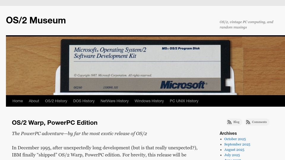 Screenshot of os2museum.com: OS/2 Warp, PowerPC Edition (2011)