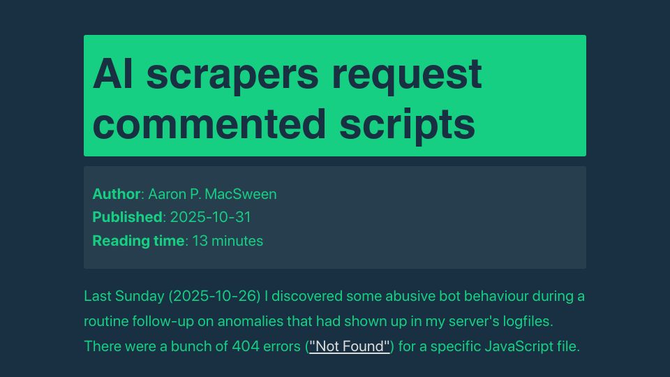 Screenshot of cryptography.dog: AI scrapers request commented scripts